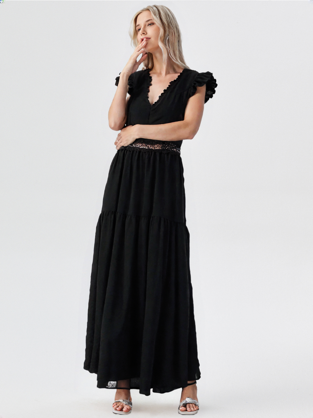 Serenade of Night – Elegant Black Maxi Dress